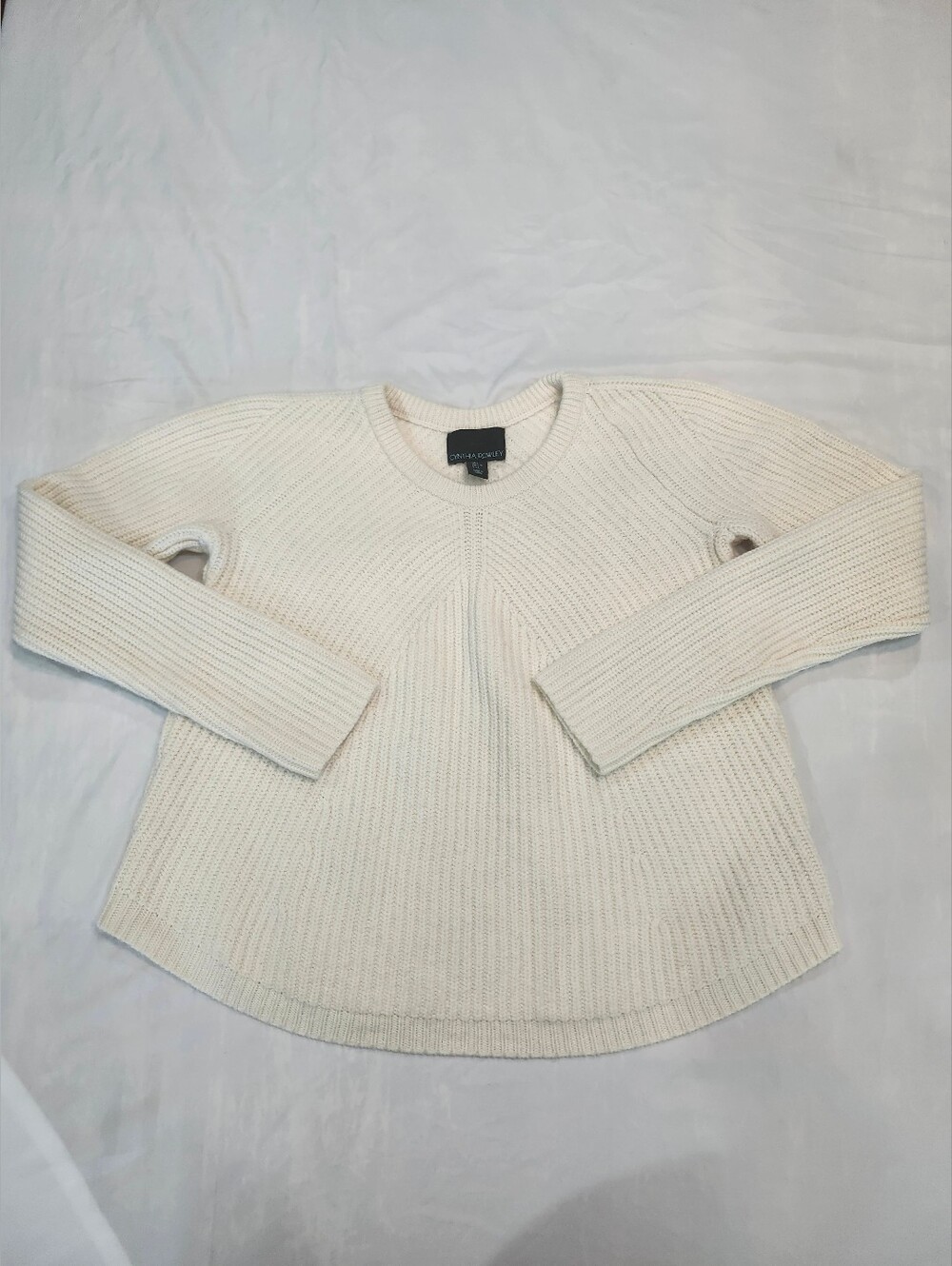Cynthia Rowley Cream Textured Knit Crewneck Sweater